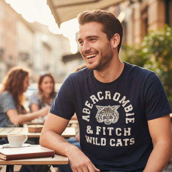 Vintage Navy Blue Abercrombie & Fitch Wild Cat Short Sleeve T-Shirt size large - Picture 1 of 6